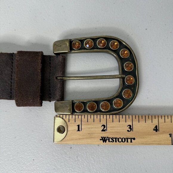 Steve‎ Madden Belt Brown Suede Leather Brass Buckle Rhinestone Size M - Picture 14 of 15